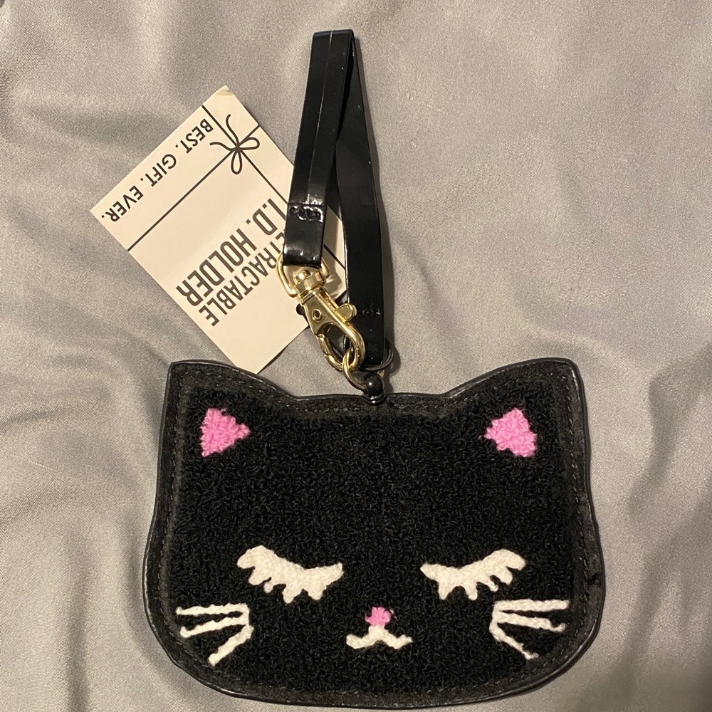 Black Cat Wristlet Card Holder with Pink Accents